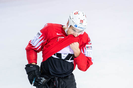 Timo Meier of Switzerland looks dejected