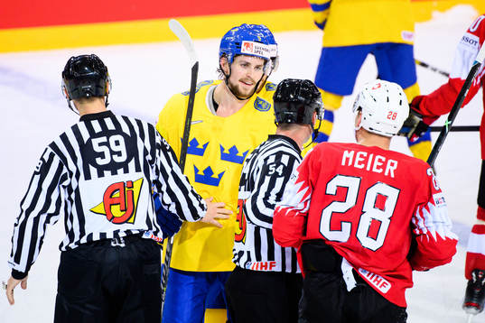 Adrian Kempe of Sweden and Timo Meier of Switzerland