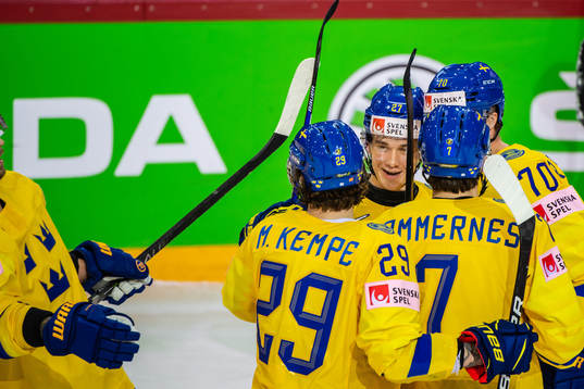 Nils Lundkvist and Dennis Rasmussen of Sweden celebrates 0-6