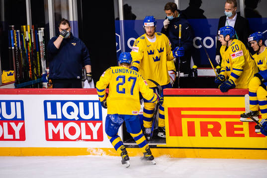 Nils Lundkvist of Sweden leaves the ice