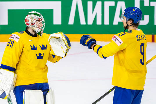 Goalkeeper Adam Reideborn and Adrian Kempe  of Sweden