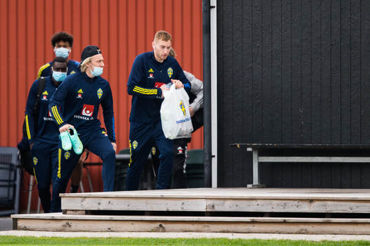 Emil Forsberg and Dejan Kulusevski of Sweden arrives