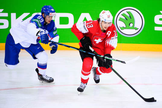 Adrian Holesinsky of Slovakia and Nico Hischier of