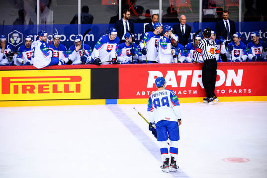 Kristian Pospisil of Slovakia leaves the ice