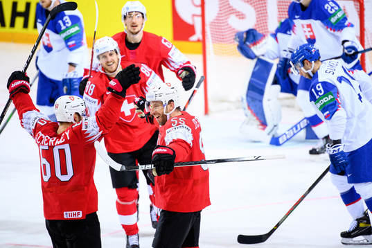 Romain Loeffel of Switzerland celebrates the 3-0 goal