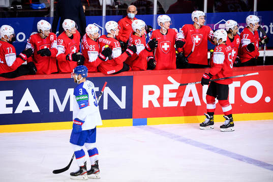Romain Loeffel of Switzerland celebrates the 3-0 goal