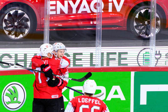 Gregory Hofmann of Switzerland celebrates the 4-0 goal