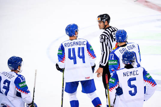Mislav Rosandic of Slovakia leaves the ice
