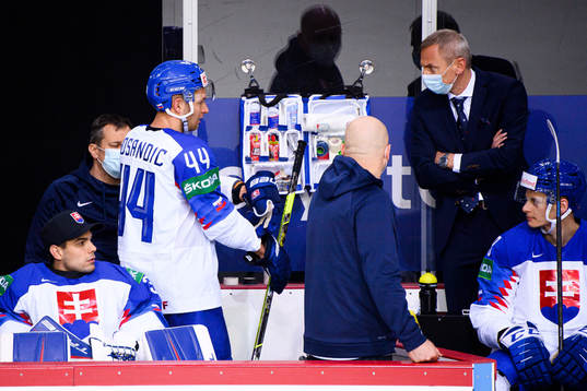 Mislav Rosandic of Slovakia leaves the ice