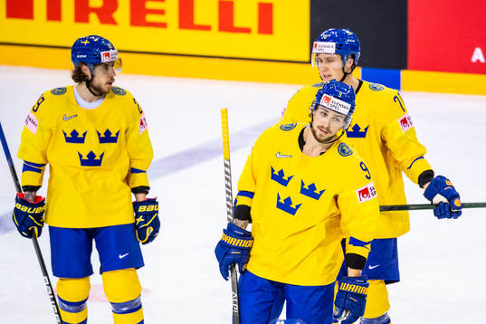 Mario Kempe, Adrian Kempe and Dennis Rasmussen of Sweden