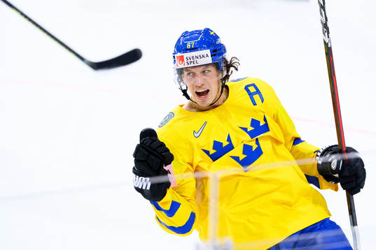 Rickard Rakell of Sweden celebrates the 2-0 goal