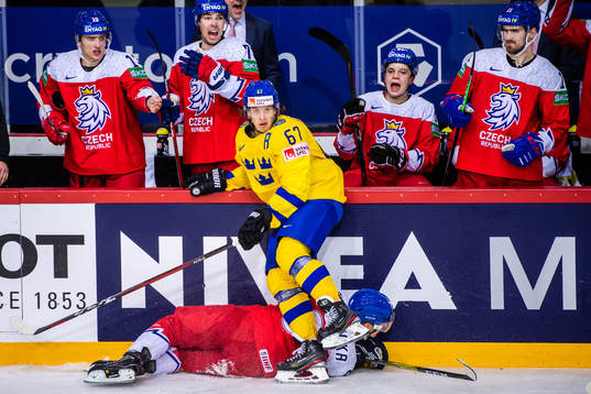 Rickard Rakell of Sweden and David Sklenicka of Czech