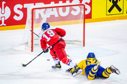 Jakub Flek of Czech Republic scores 2-4 and Rickard Rakell