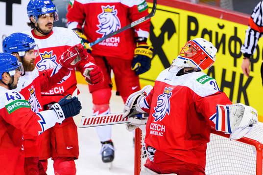 Goalkeeper Simon Hrubec of Czech Republic celebrates