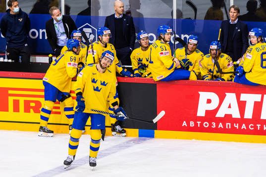 Adrian Kempe of Sweden awaits a video review