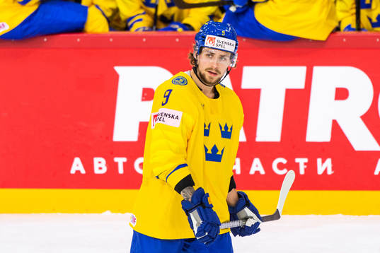 Adrian Kempe of Sweden awaits a video review