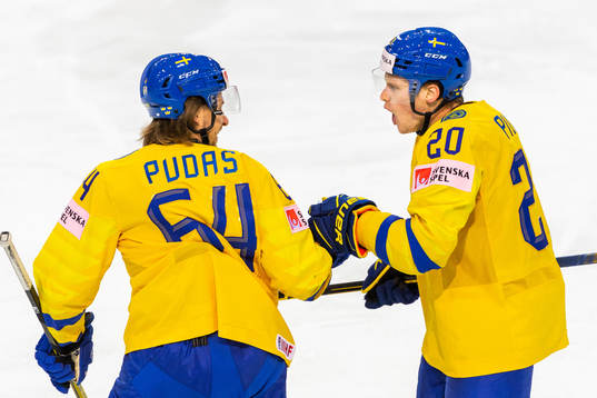 Jonathan Pudas of Sweden scored 2-1 and celebrates with