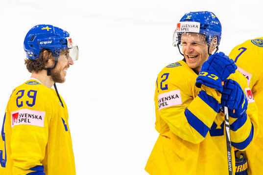 Mario Kempe and Max Friberg of Sweden celebrate