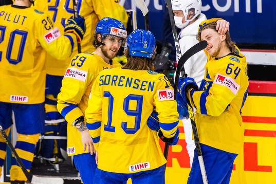 Mario Kempe, Marcus Sörensen and Jonathan Pudas of Sweden