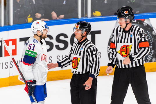 Mats Rosseli Olsen of Norway reacts against the referees
