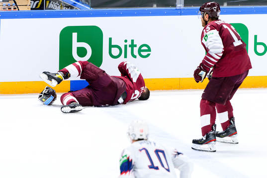 Mikelis Redlihs of Latvia in pain