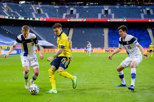 Jordan Larsson of Sweden against Jere Uronen and Sauli
