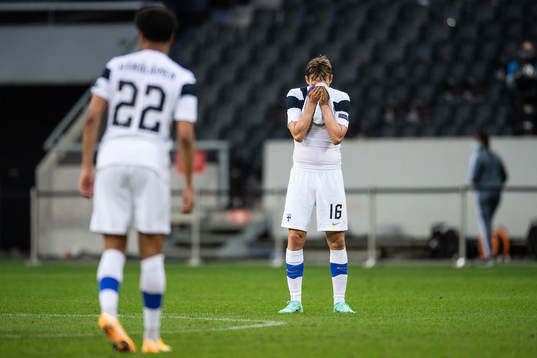 Lassi Lappalainen of Finland looks dejected