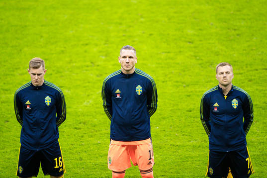 Emil Krafth, goalkeeper Robin Olsen and Sebastian Larsson