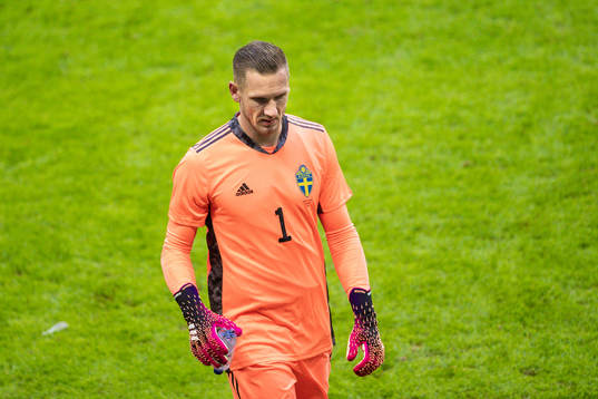 Goalkeeper Robin Olsen of Sweden looks dejected