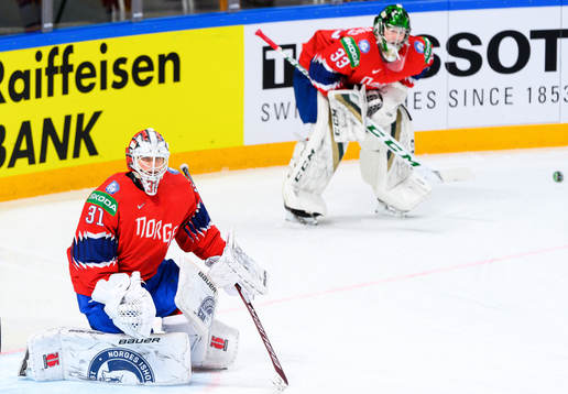 Goalkeepers Jonas Arntzen and Henrik Haukeland of Norway