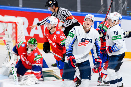 Tage Thompson of USA celebrates the 2-0 goal