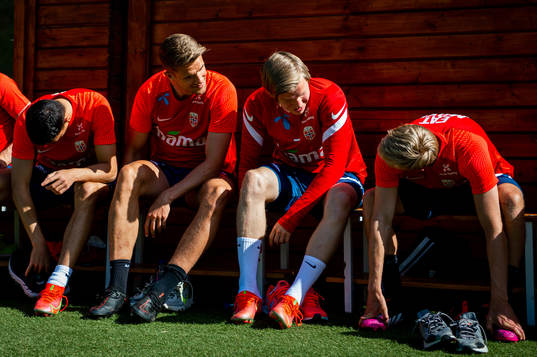 Kristoffer Ajer, Jens Petter Hauge and Mathias Normann of
