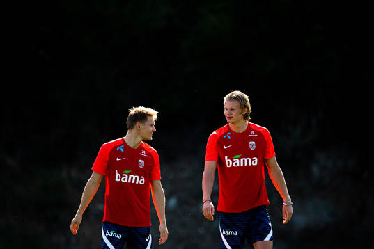 Martin Ødegaard and Erling Braut Haaland of the Norwegian
