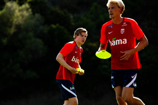 Jens Petter Hauge and Morten Thorsby of the Norwegian