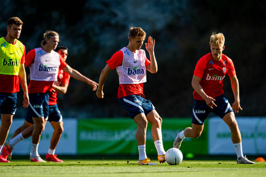 Martin Ødegaard and Andreas Hanche-Olsen of the Norwegian