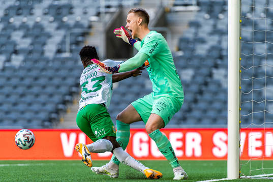 Hammarbys Akinkunmi Amoo och Häckens målvakt Pontus