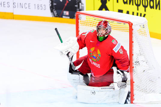 Goalkeeper Alexei Kolosov of Belarus