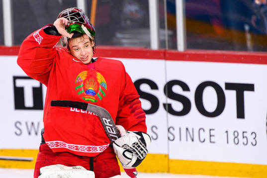 Goalkeeper Alexei Kolosov of Belarus