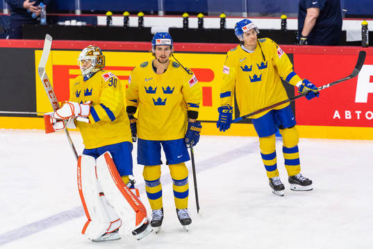 Goalkeeper Viktor Fasth, Adrian Kempe and Pär Lindholm of