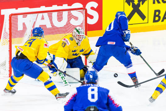 Goalkeeper Adam Reideborn of Sweden against Milos Roman of