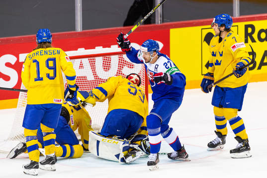 Marek Hrivik of Slovakia celebrates