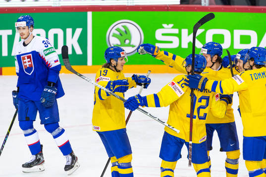 Peter Cehlarik of Slovakia looks dejected while Marcus