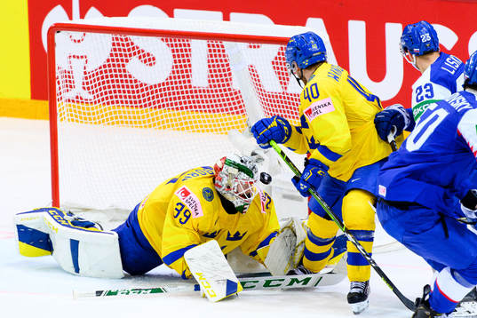 Goalkeeper Adam Reideborn of Sweden with a save