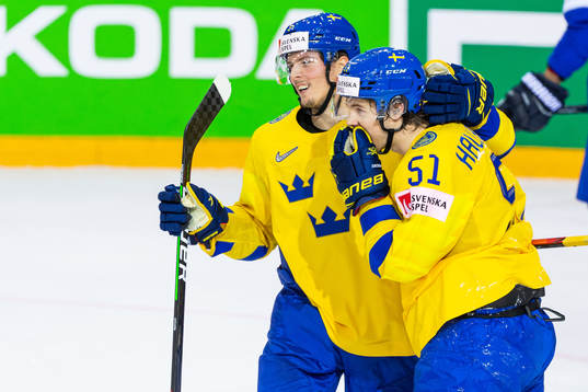 Isac Lundström and Filip Hållander of Sweden celebrate