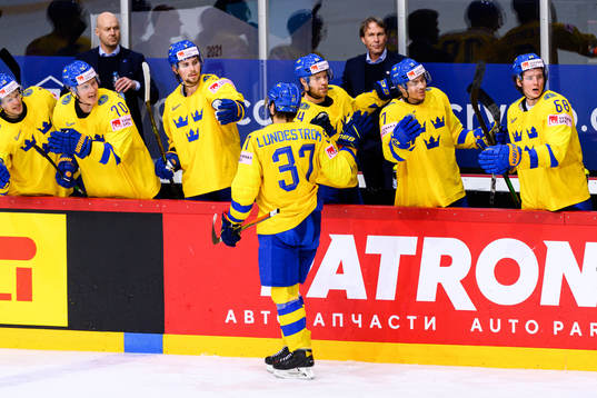 Isac Lundström of Sweden celebrates the 3-1 goal
