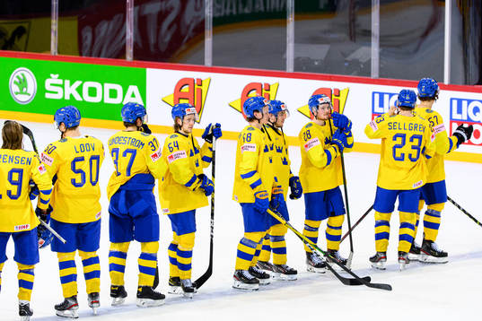 Players of Sweden celebrate
