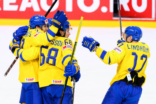 Victor Olofsson of Sweden celebrates the 2-1 goal