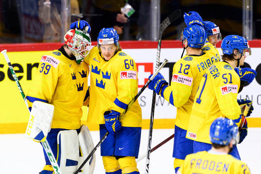 Goalkeeper Adam Reideborn and Jonathan Pudas of Sweden