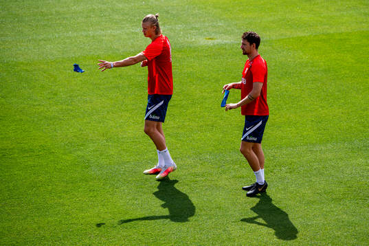 Erling Braut Haaland and Stefan Strandberg of the Norwegian