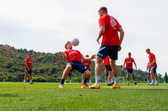 Jonas Svensson and Alexander Sørloth of the Norwegian